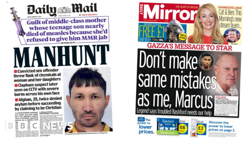 Newspaper headlines: Chemical attack manhunt and Gazza's plea to Rashford