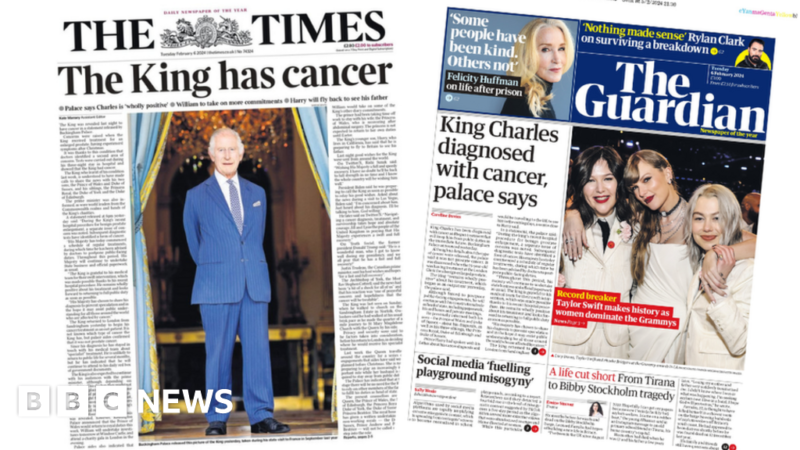 Newspaper headlines: King Charles ‘grateful’ cancer caught early and ‘women dominate Grammys’